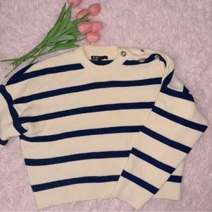 Maje Navy and Cream Striped Sweater (Size 1, S)